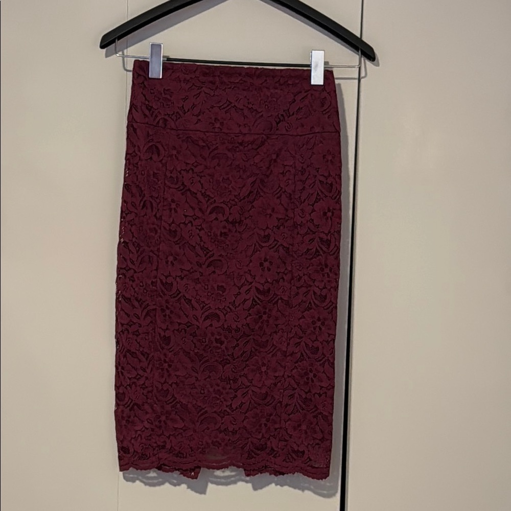 RELISTED - Express Burgundy Lace Midi Pencil Skirt Size 0